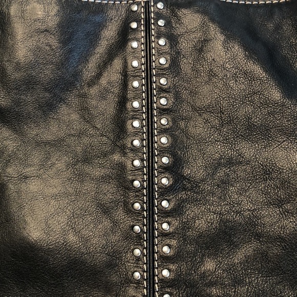 MICHAEL MICHAEL KORS Large Black Leather Tote Shoulder Bag Purse Silver Studs - Picture 2 of 16